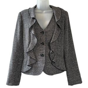 Sandro Sportswear Tweed Blazer with Ruffled Front Size Med